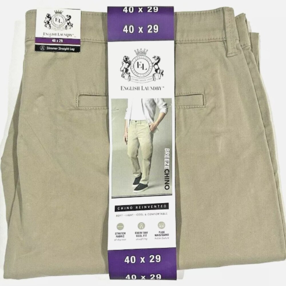 English Laundry Breeze Chino Tan Slimmer Straight Leg 40 x 29